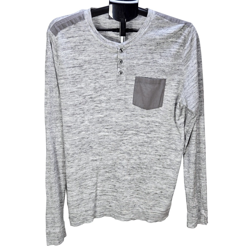 Men's Vince Medium Grey Heathered Long Sleeve Henley Shirt Quiet Luxury